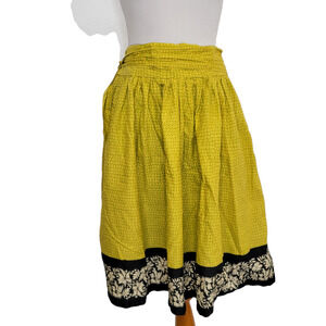 Anthropologie Odille Circle Skirt Yellow Floral Cotton Sash Summer Women 2